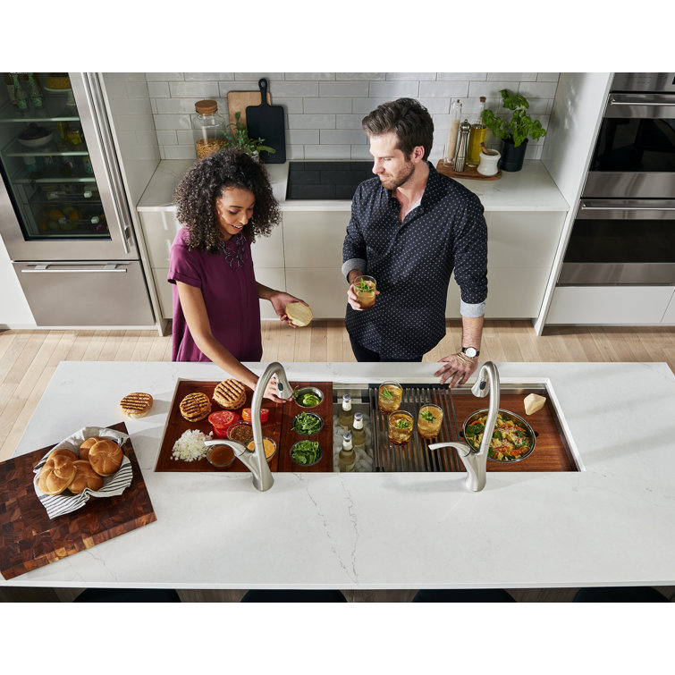 45-Inch Stainless Steel Workstation Sink with Hardwood Accessories
