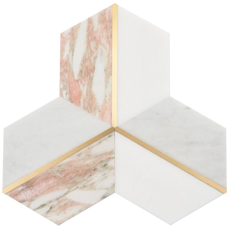 Rosa Marble and Brass Geometric Mosaic Tile Sheet
