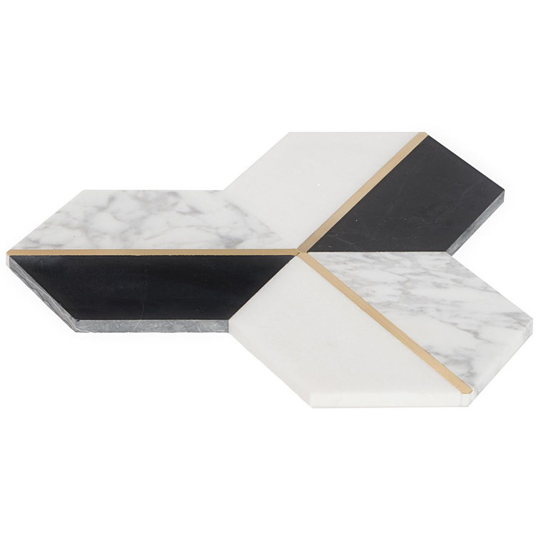 Millenium Nero Polished Marble and Brass Hexagon Mosaic Tile