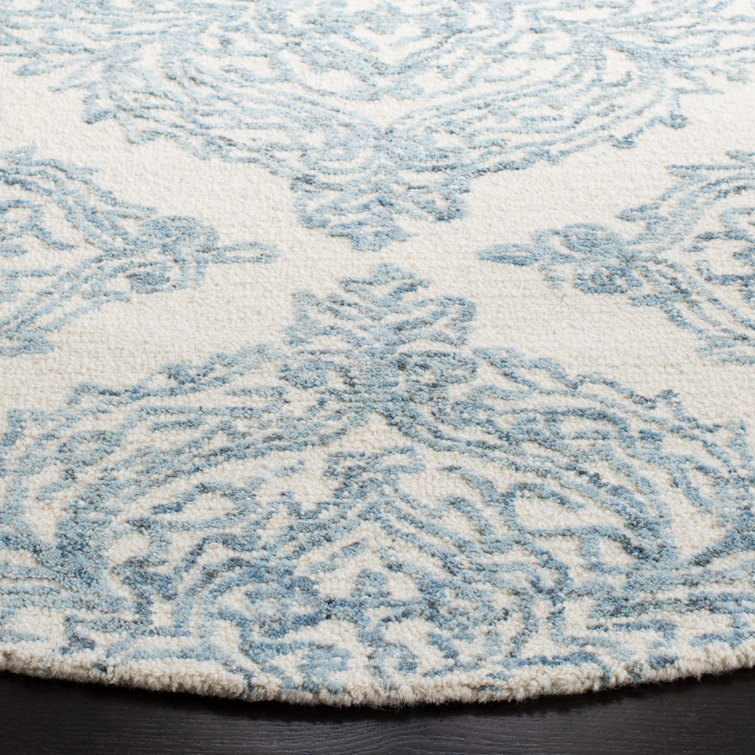 Ivory and Blue Handmade Tufted Wool Abstract Rug