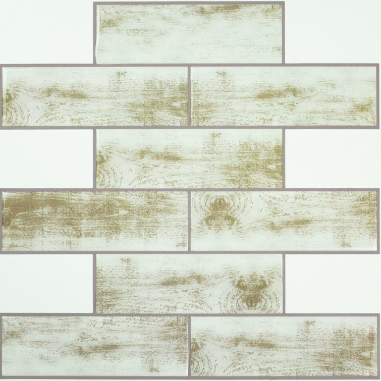 Distressed Wood White and Brown Peel and Stick Subway Tile