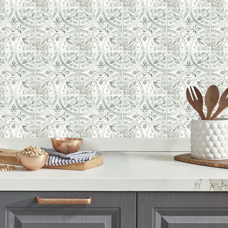 Victorian White Tin Peel and Stick Backsplash Tiles