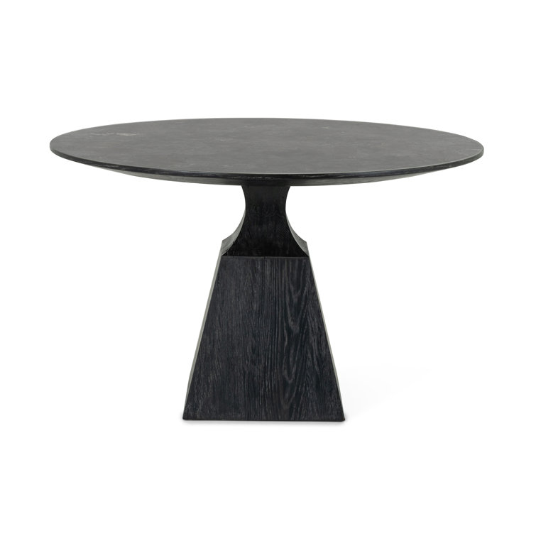 Contemporary Black Oak and Marble Round Dining Table, 53"