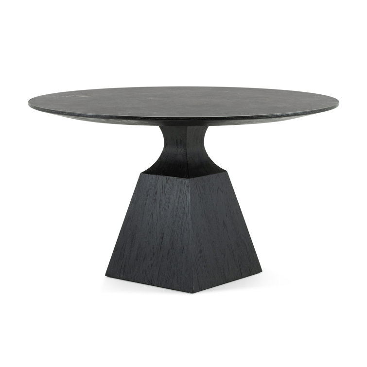 Contemporary Black Oak and Marble Round Dining Table, 53"