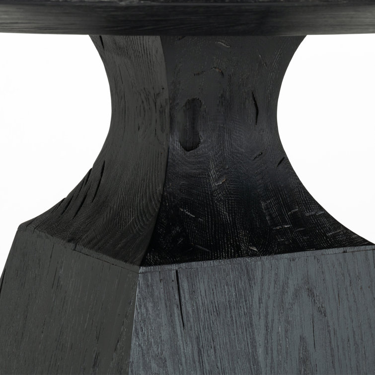 Contemporary Black Oak and Marble Round Dining Table, 53"