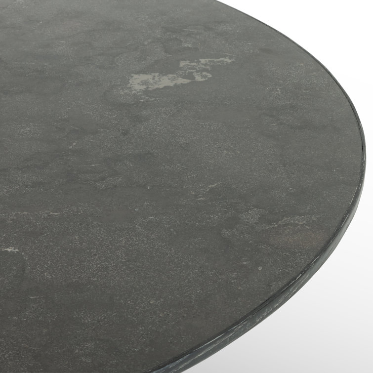 Contemporary Black Oak and Marble Round Dining Table, 53"