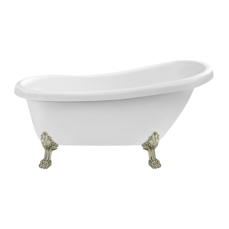 61" Glossy White Acrylic Clawfoot Bathtub with Chrome Feet and Drain