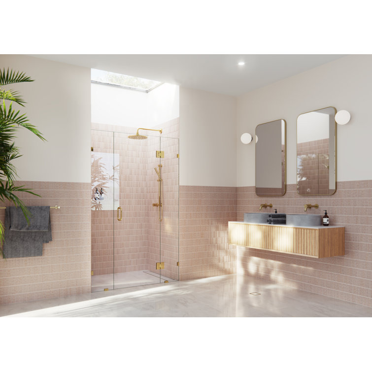 Stellar Polished Brass Frameless Glass 3-Panel Shower Door