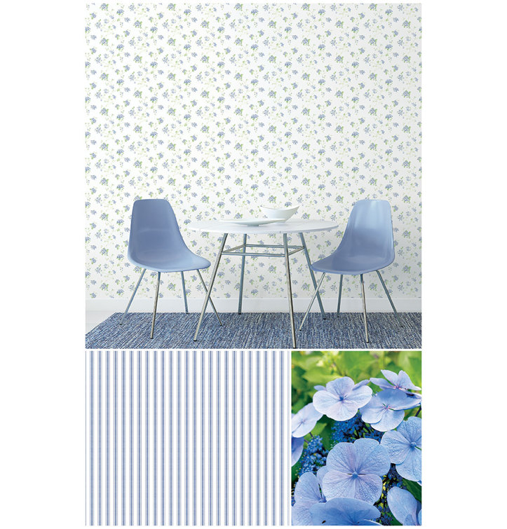 Indigo and Green Floral Trail Non-Pasted Wallpaper Roll