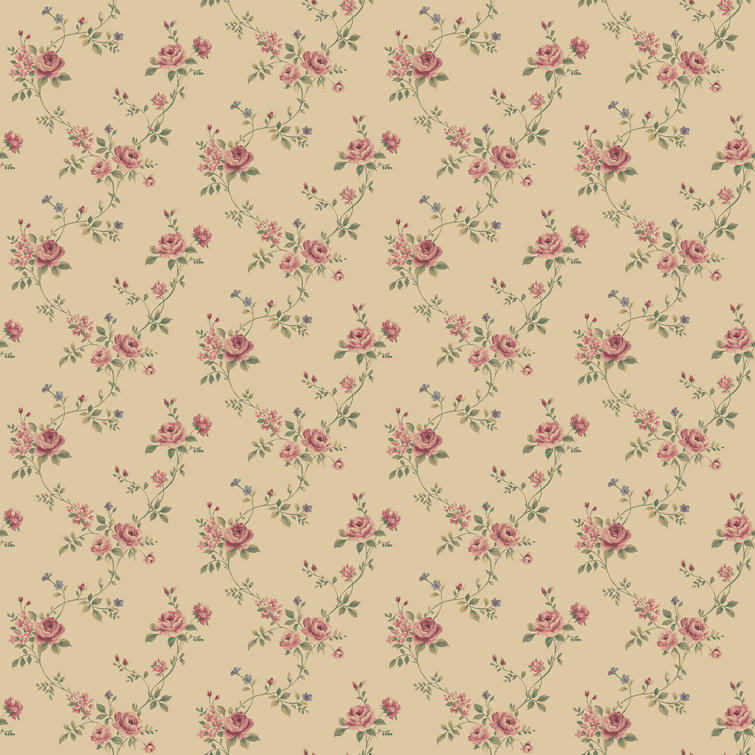 Red and Green Floral Trail Non-Woven Wallpaper Roll