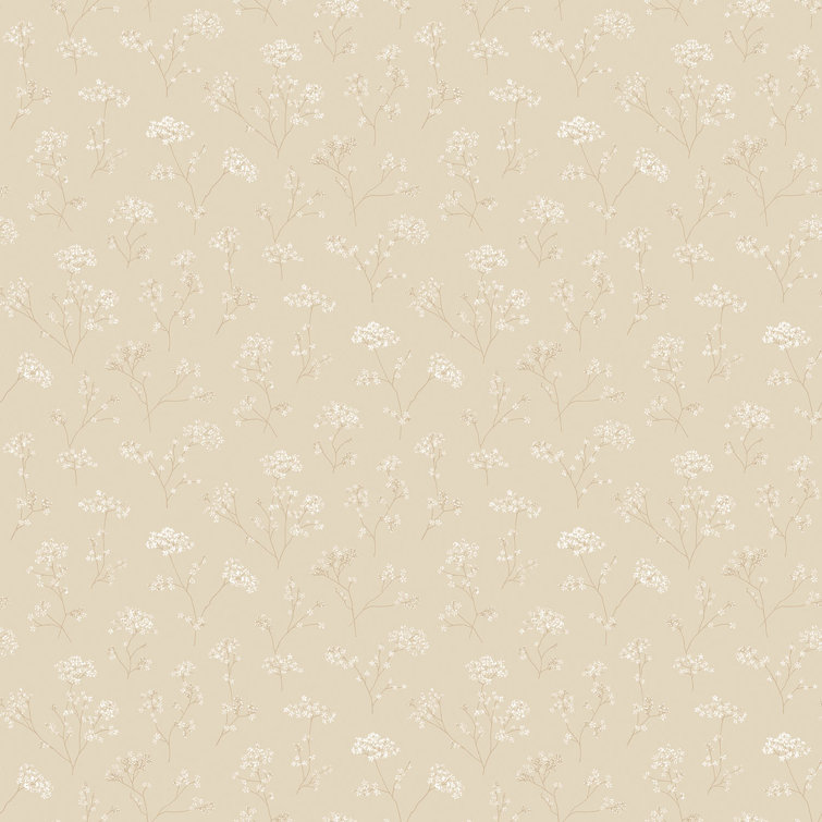 Beige and White Vinyl Floral Trail Wallpaper Roll