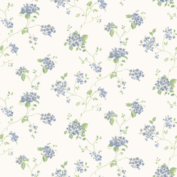 Indigo and Green Floral Trail Non-Pasted Wallpaper Roll