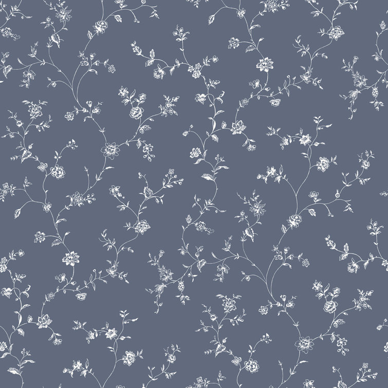 Miniatures 2 Navy Blue and White Floral Trail Wallpaper Roll
