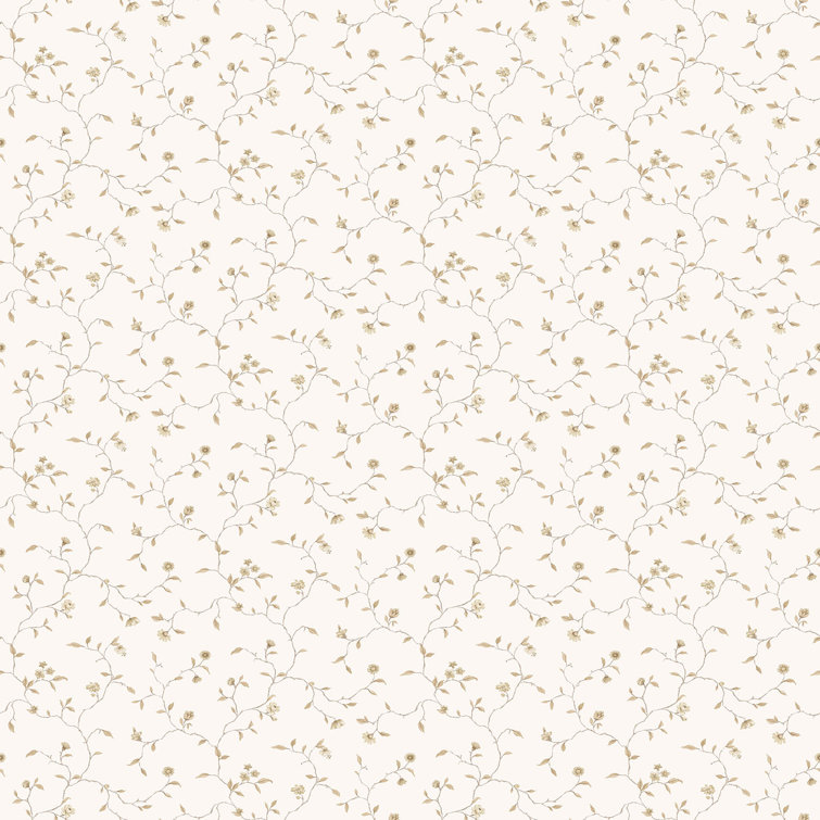 Beige Cream Vinyl Floral Vine Design Wallpaper Roll