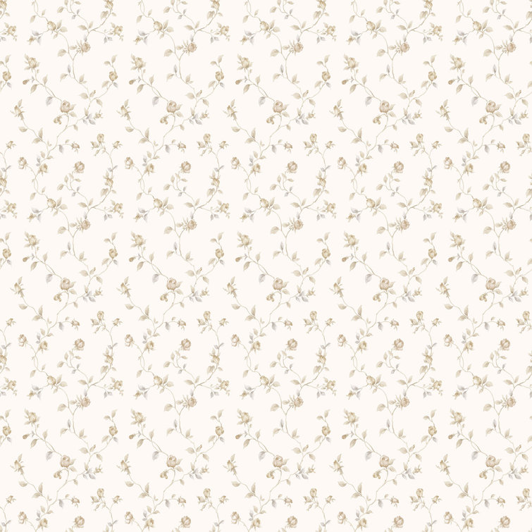 Beige and White Rose Bud Trellis Non-Woven Wallpaper Roll