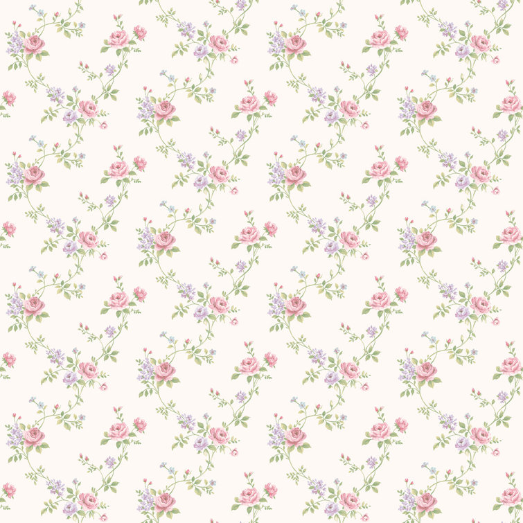 Ivory and Pink Floral Trail Vinyl Wallpaper Roll