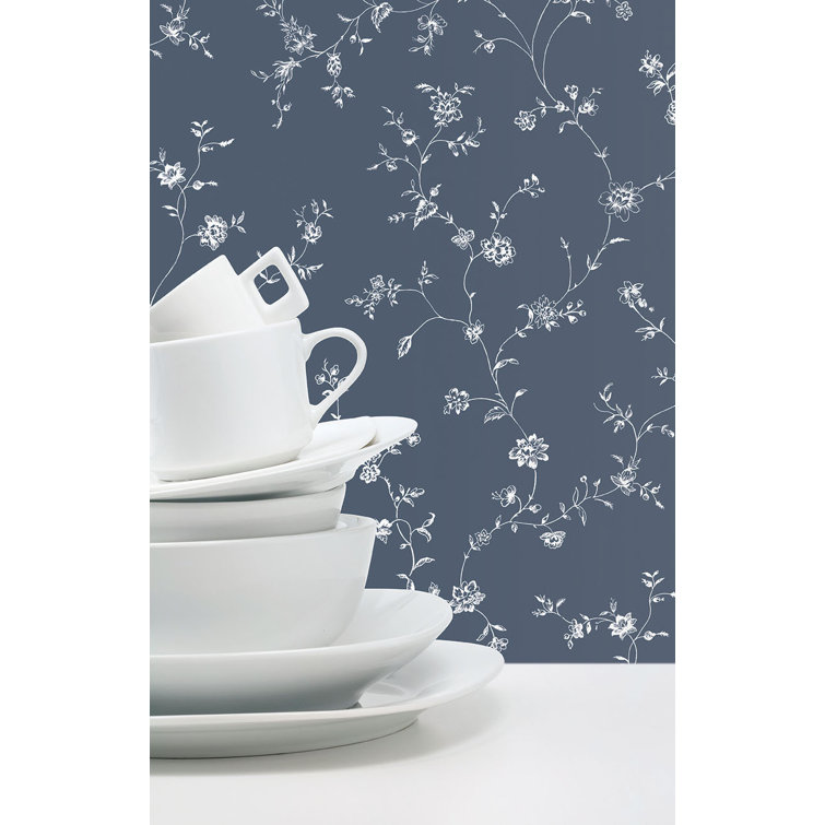 Miniatures 2 Navy Blue and White Floral Trail Wallpaper Roll