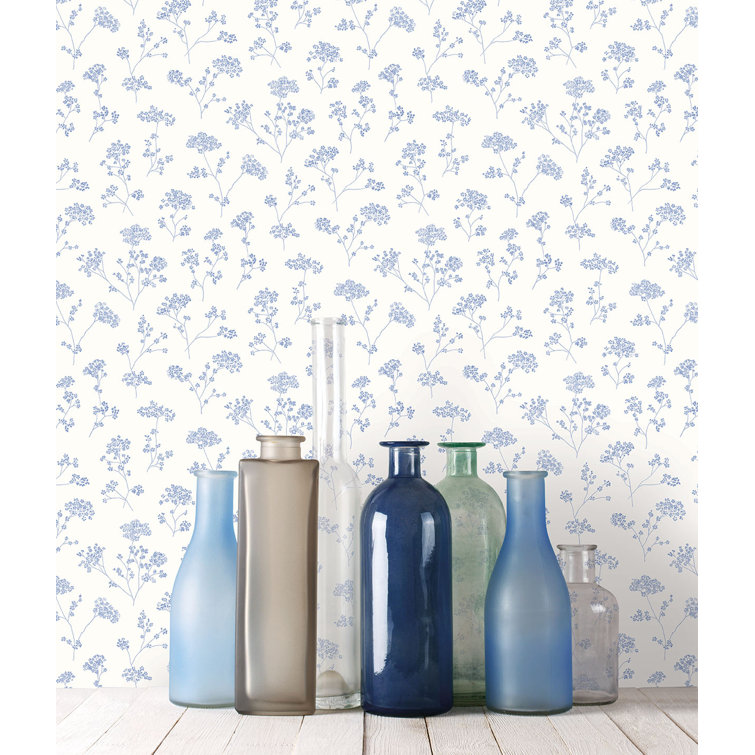 Beige and White Vinyl Floral Trail Wallpaper Roll