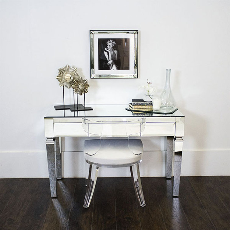 Jacklyn Silver Beveled Glass 3-Drawer Writing Desk