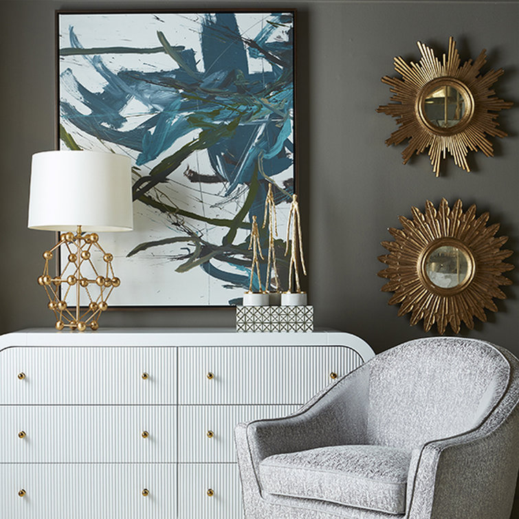 24" Round Gold Leaf Sunburst Wood Wall Mirror