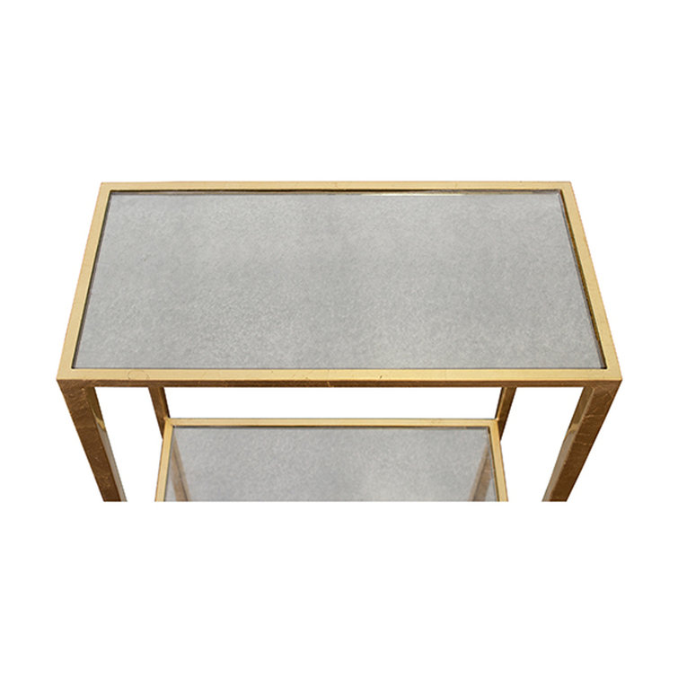 Joyce Gold Leaf Rectangular Mirrored Glass Top End Table