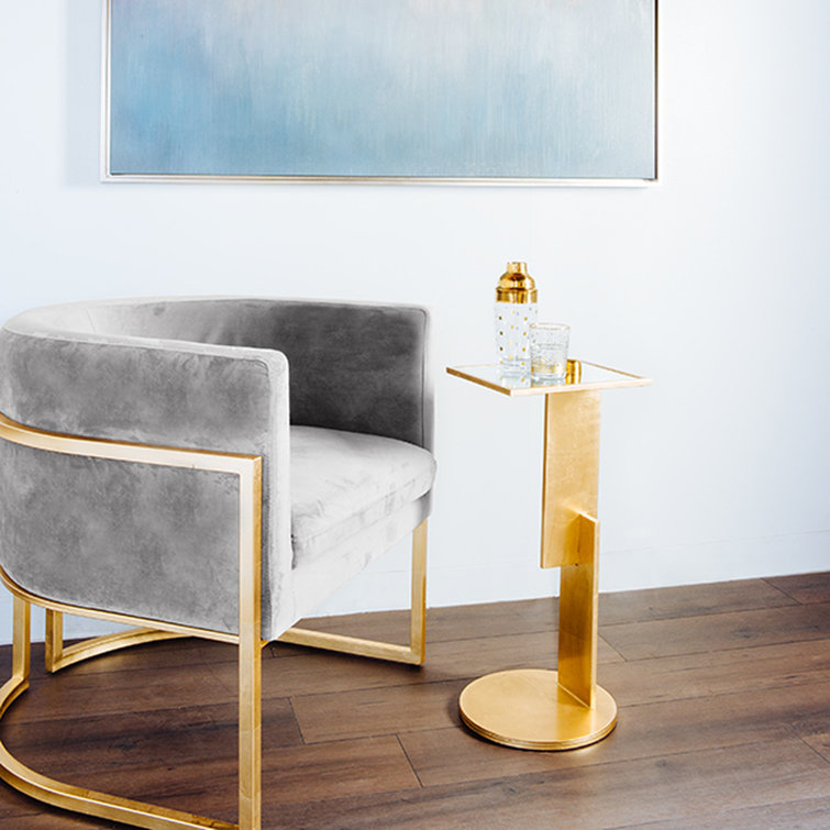 Gray Velvet Barrel Chair with Gold Metal Frame