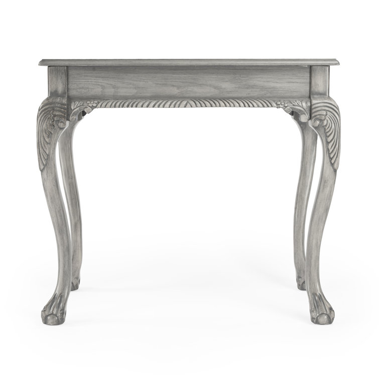Dupree Solid Wood Carved Gray Writing Desk with Drawer