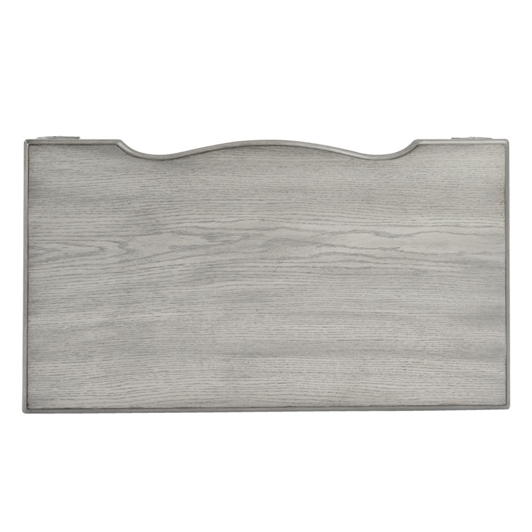 Dupree Solid Wood Carved Gray Writing Desk with Drawer