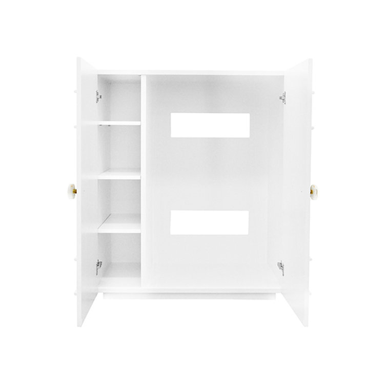 Elegant Matte White Lacquer Office Storage Cabinet with Brass Knobs