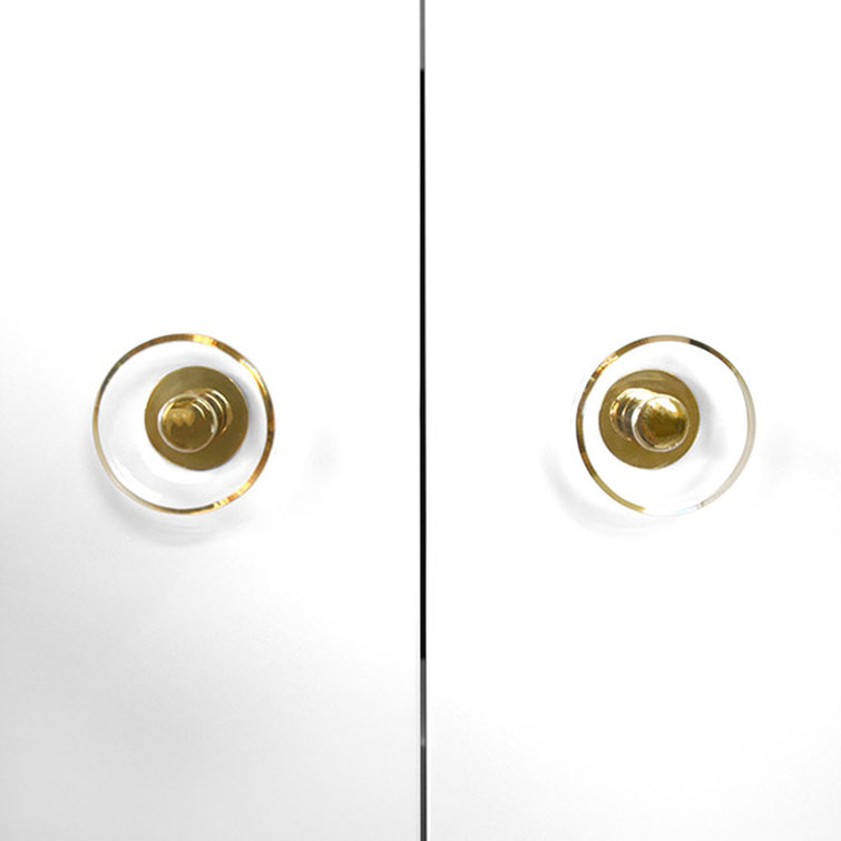 Elegant Matte White Lacquer Office Storage Cabinet with Brass Knobs