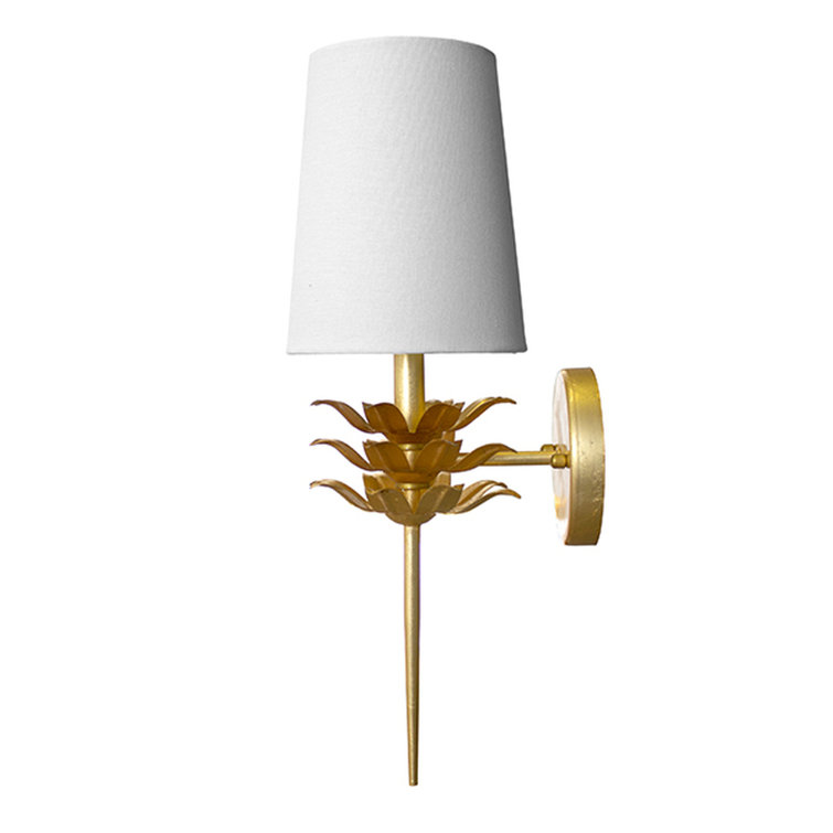 Delilah Gold Leaf 20.5" Contemporary Wallchiere with White Linen Shade