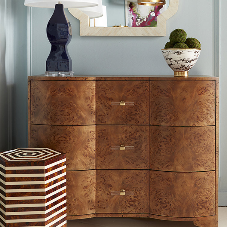Plymouth 42" Dark Burl Wood Accent Chest with Soft Close Drawers