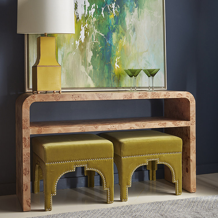 Natural Burl Wood Rectangular Console Table with Storage