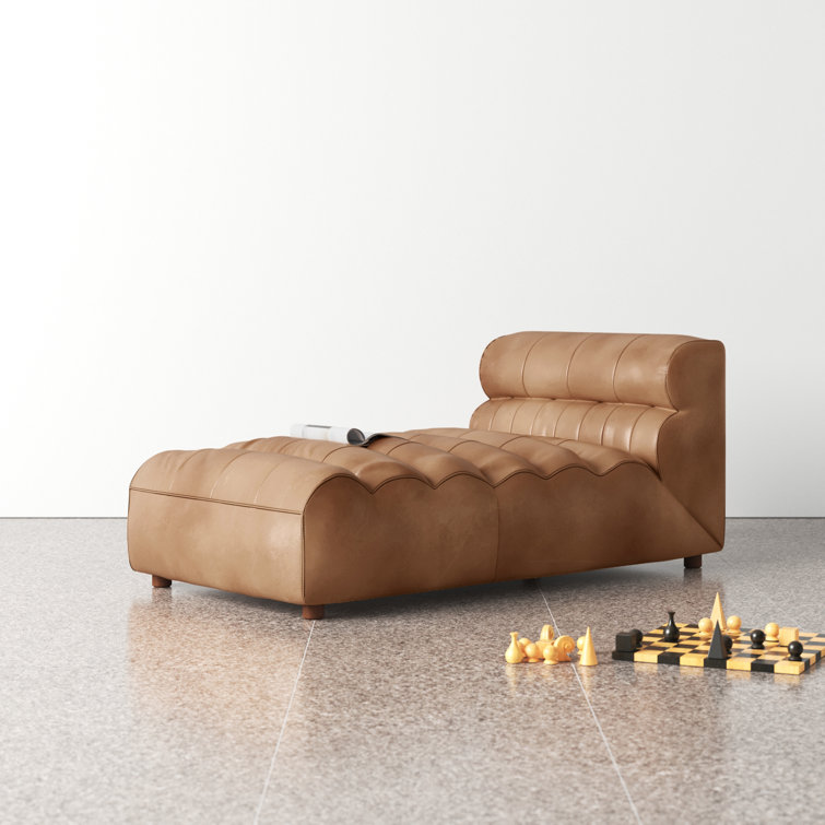 Ramsay Contemporary Tan Leather & Wood Stationary Chaise