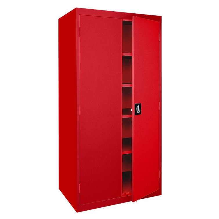 Heavy Duty Red Steel Freestanding Lockable Office Cabinet with Adjustable Shelving
