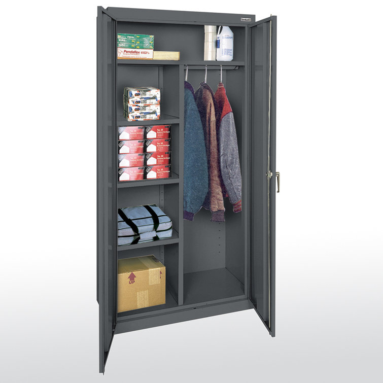Charcoal Gray Steel Freestanding Lockable Office Cabinet with Adjustable Shelving