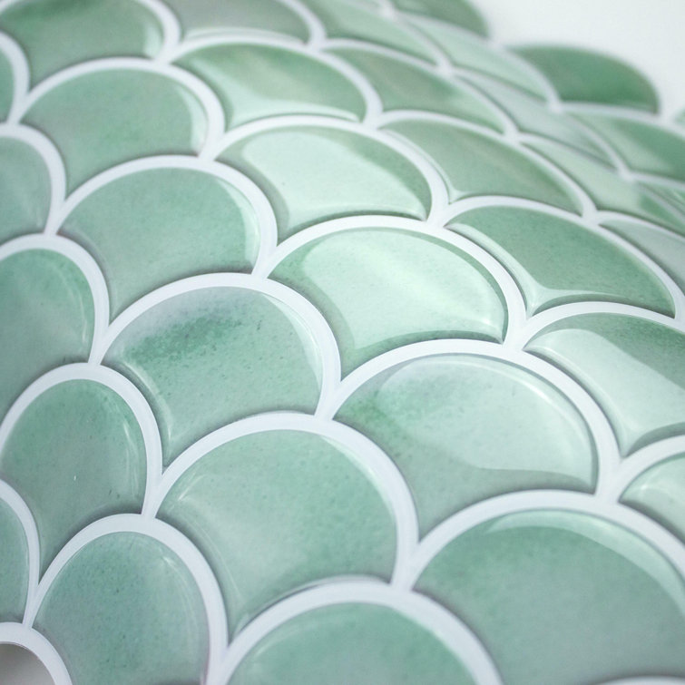 Aqua Scallop Peel and Stick Vinyl Mosaic Tile Backsplash