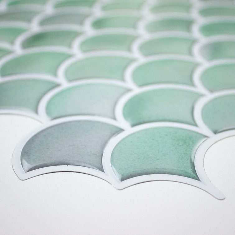 Aqua Scallop Peel and Stick Vinyl Mosaic Tile Backsplash