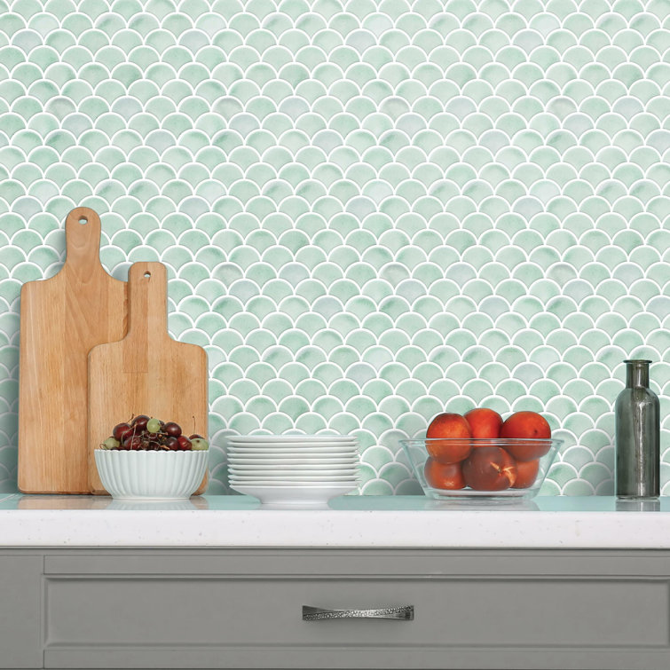 Aqua Scallop Peel and Stick Vinyl Mosaic Tile Backsplash