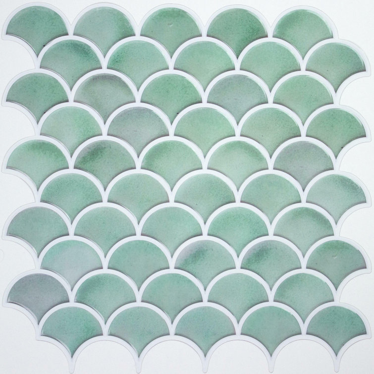 Aqua Scallop Peel and Stick Vinyl Mosaic Tile Backsplash