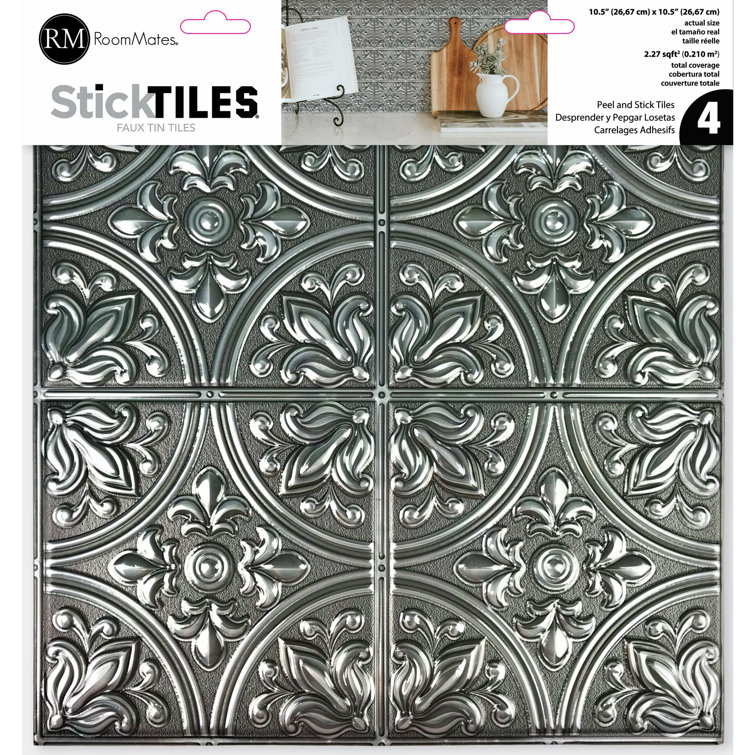 Victorian Silver Tin Peel and Stick Square Tiles