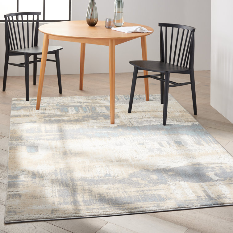 Ivory and Seaglass Abstract 8' x 10' Synthetic Rug