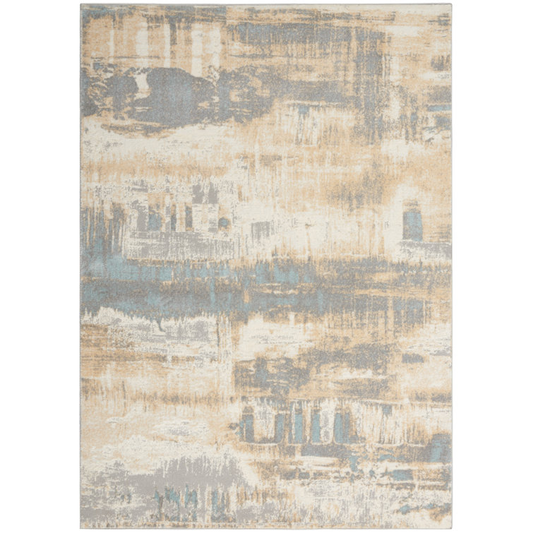 Ivory and Seaglass Abstract Rectangular Rug 3'2" x 5'