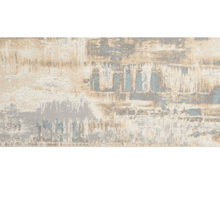 Ivory and Seaglass Abstract 8' x 10' Synthetic Rug