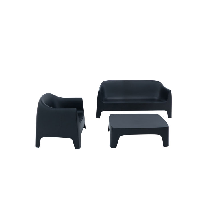Solid Black Matte Polypropylene Outdoor Sofa