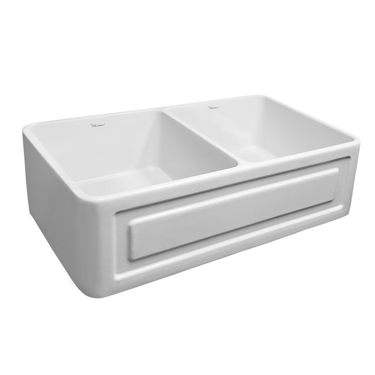 White 36" Double Bowl Fireclay Farmhouse Sink