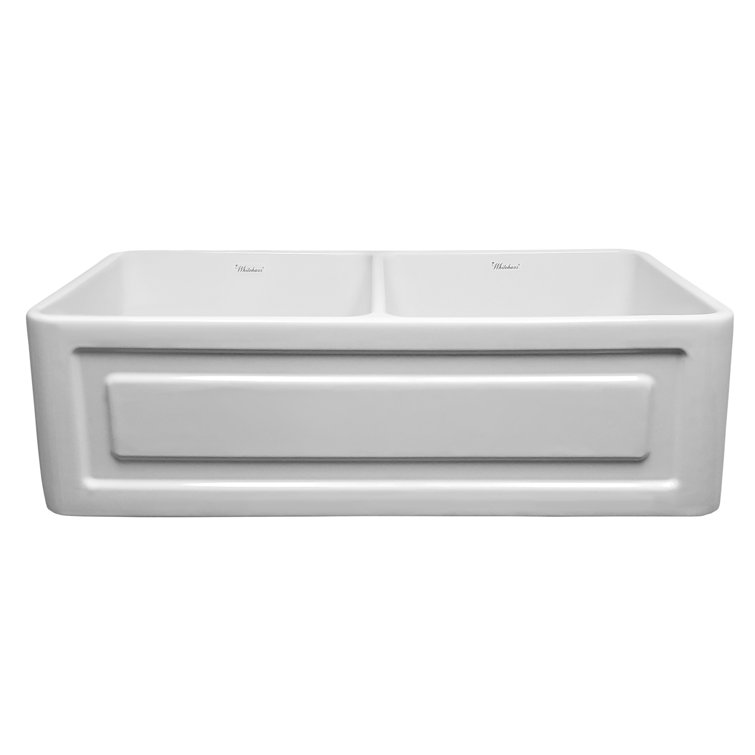 White 36" Double Bowl Fireclay Farmhouse Sink