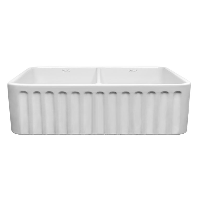 White 36" Double Bowl Fireclay Farmhouse Sink