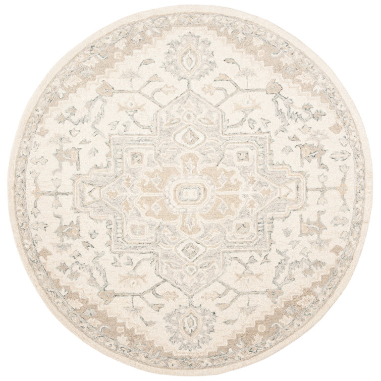 Handmade Ivory and Beige Round Wool Rug