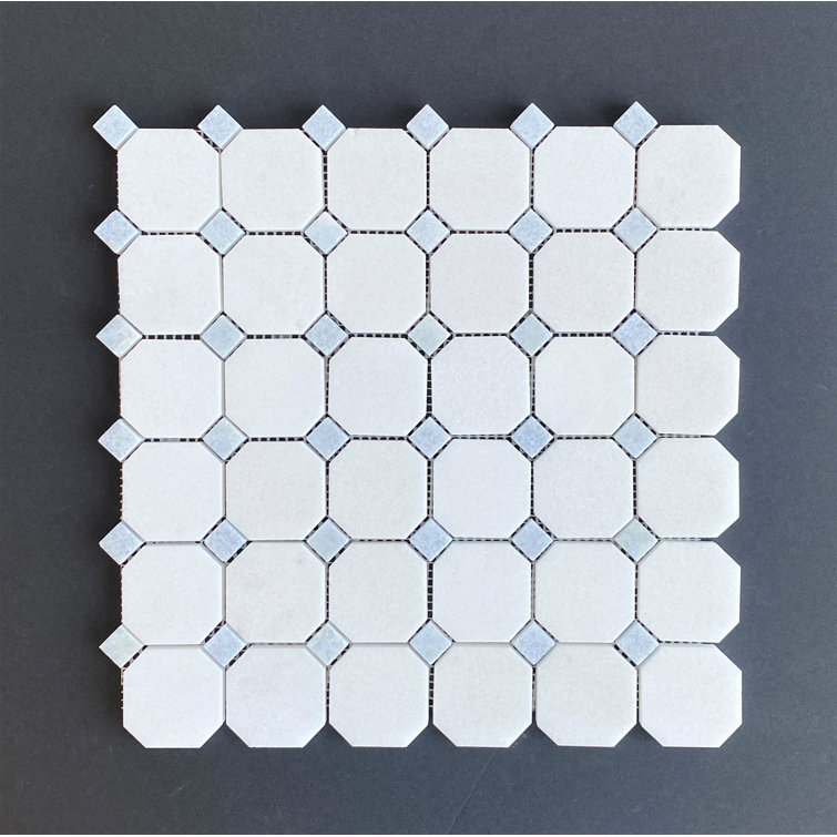 2" x 2" Thassos White and Blue Celeste Marble Mosaic Tile